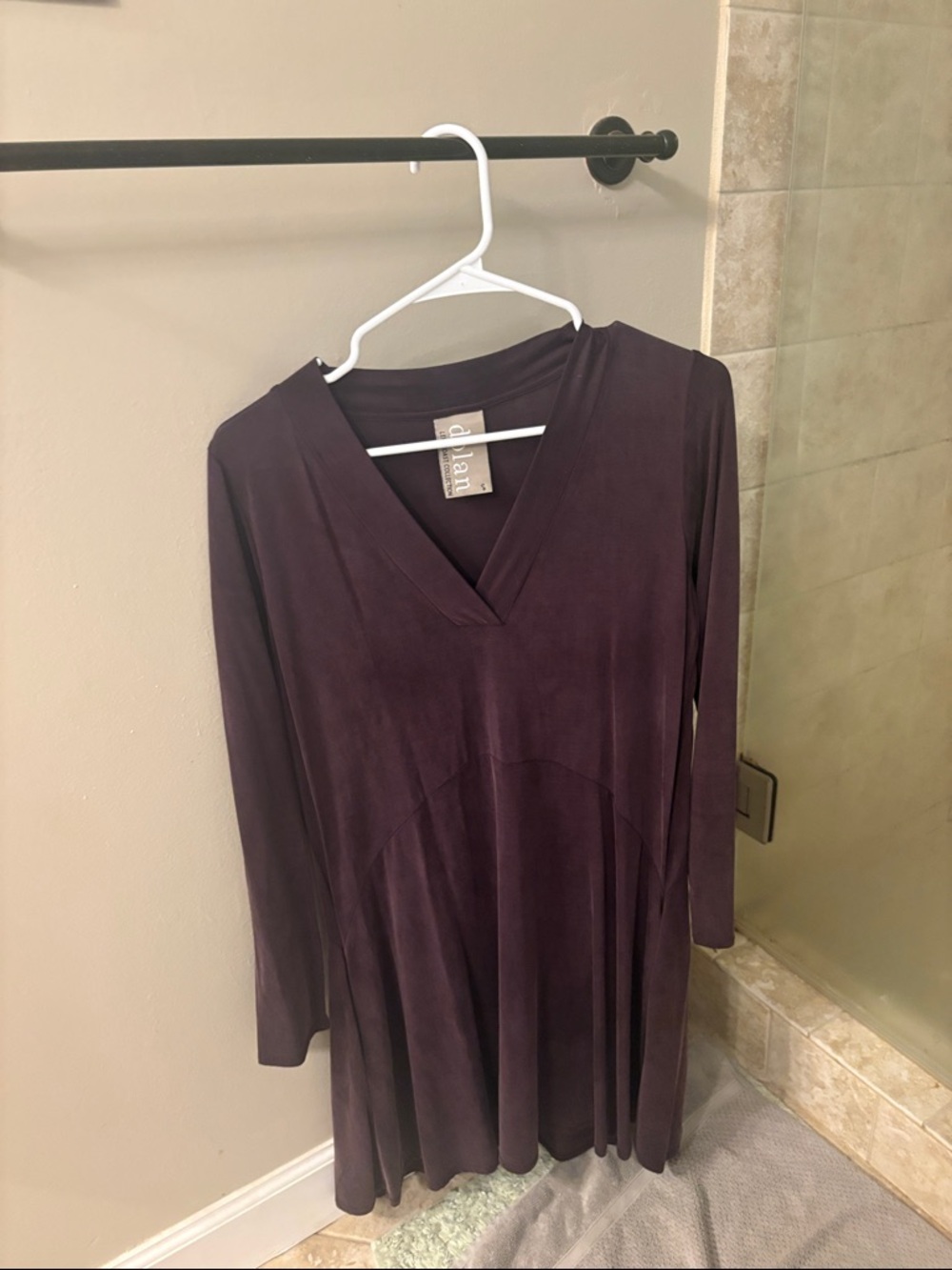 dolan Plum V-Neck Long Sleeve Swing Dress